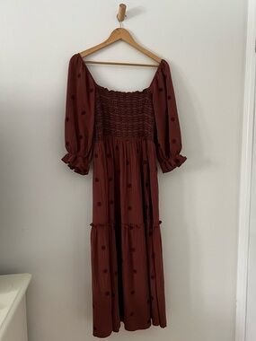Amazon Women's Maxi Dress in Rust with Smocked Bodice